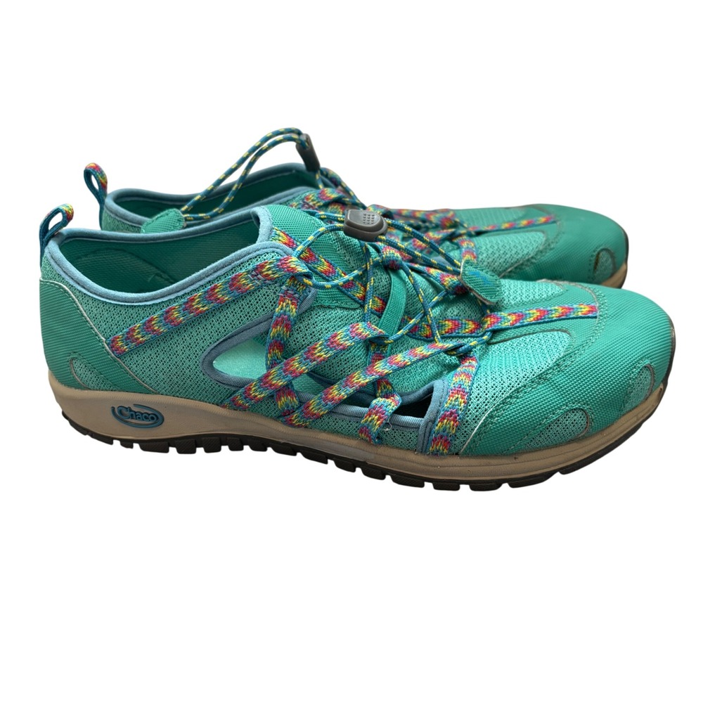 Chaco Outcross Evo Water Shoes Junior Girl's 6 Teal Green Multi Webbing Bungee
